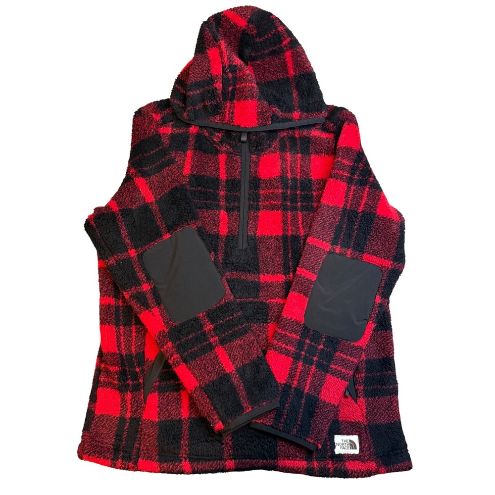The North Face Womens Campshire Plaid Sherpa Fleece Quarter Zip Hoodie Medium